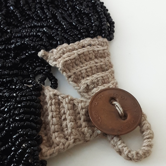 Monies Style Beaded Multi-Strand Macrame 1 Pice India Coin Necklace 20" - Vtg - Picture 7 of 10